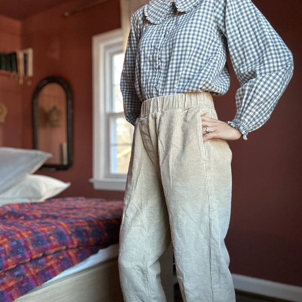 Neuflora Beige Elastic Waist Corduroy Pants